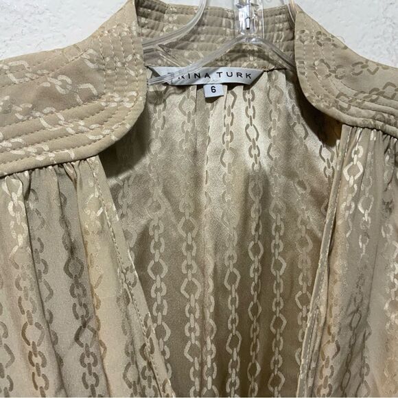 Trina Turk Champagne 100% Silk Chain Faux Wrap Long Sleeve Dress 6 - Picture 4 of 8